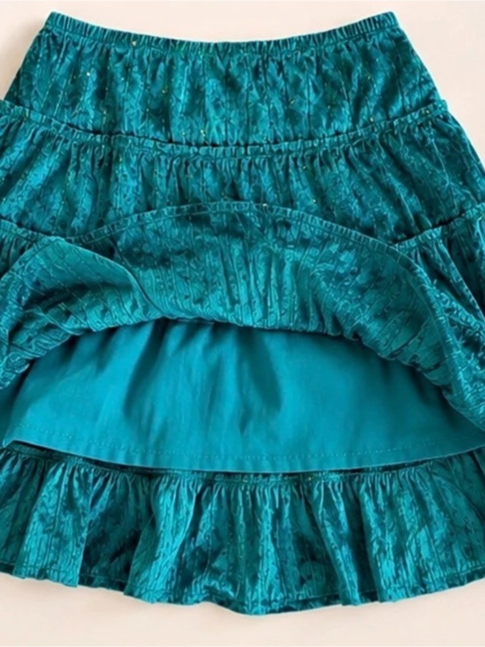 Vintage GUESS Collection Teal Crushed Velvet Tiered Skirt | Y2K Boho Fairycore - Picture 2 of 4